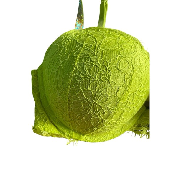 Victoria’s Secret Very Sexy Push-Up Bra 34D Neon Green Lace Rhinestone Straps - Picture 3 of 6
